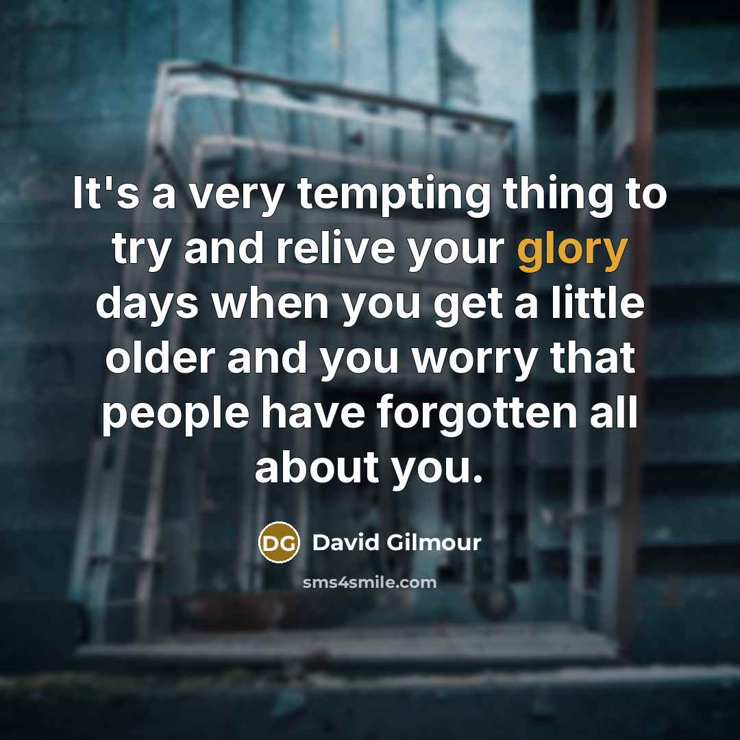 “It's a very tempting thing to try and relive your glory days when you get a little older and you worry that people have forgotten all about you.” quote by David Gilmour