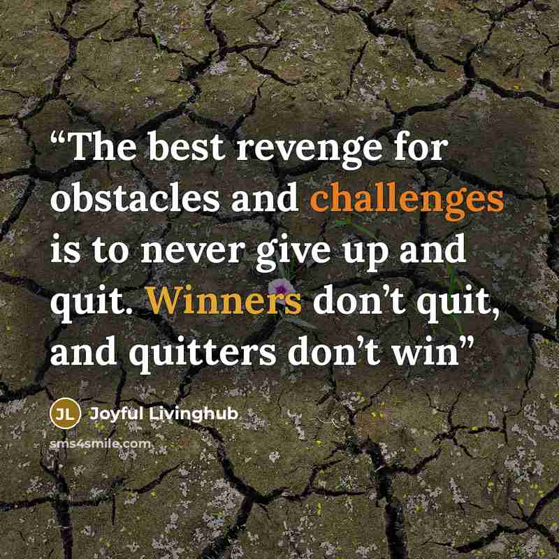 “The best revenge for obstacles and challenges is to never give up and quit. Winners don’t quit, and quitters don’t win” quote by Joyful Livinghub