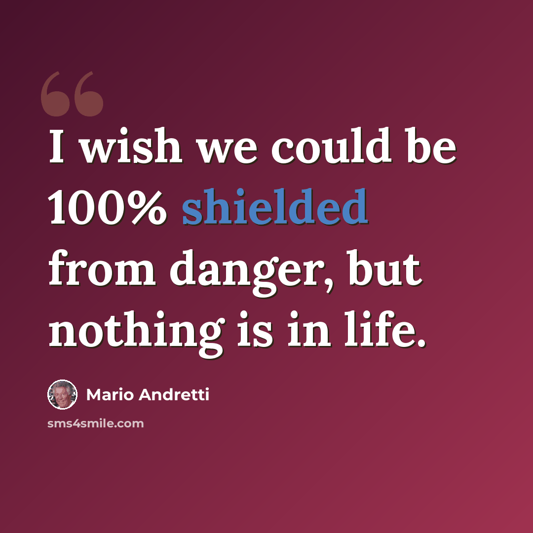 “I wish we could be 100% shielded from danger, but nothing is in life.” quote by Mario Andretti