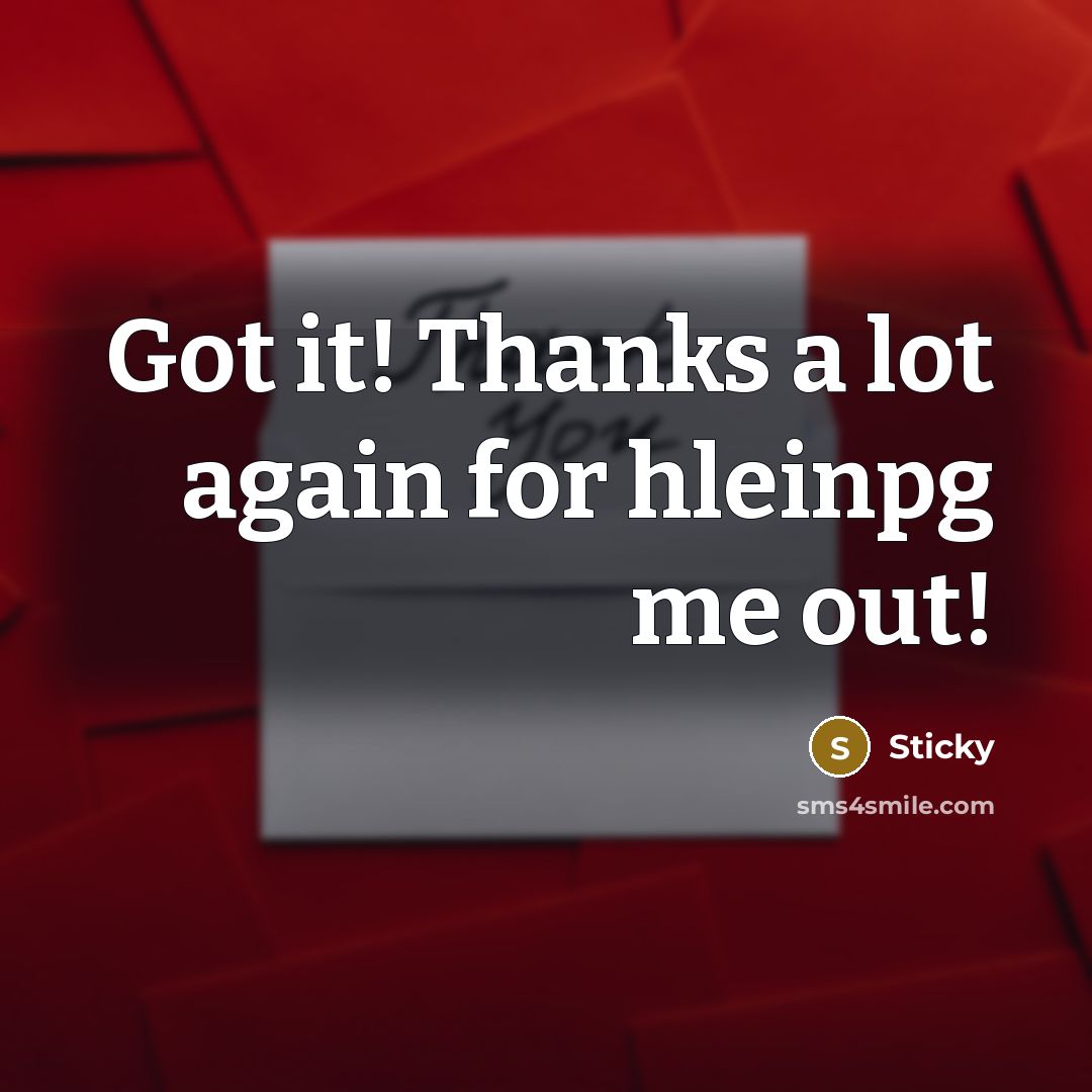 “Got it! Thanks a lot again for hleinpg me out!” quote by Sticky