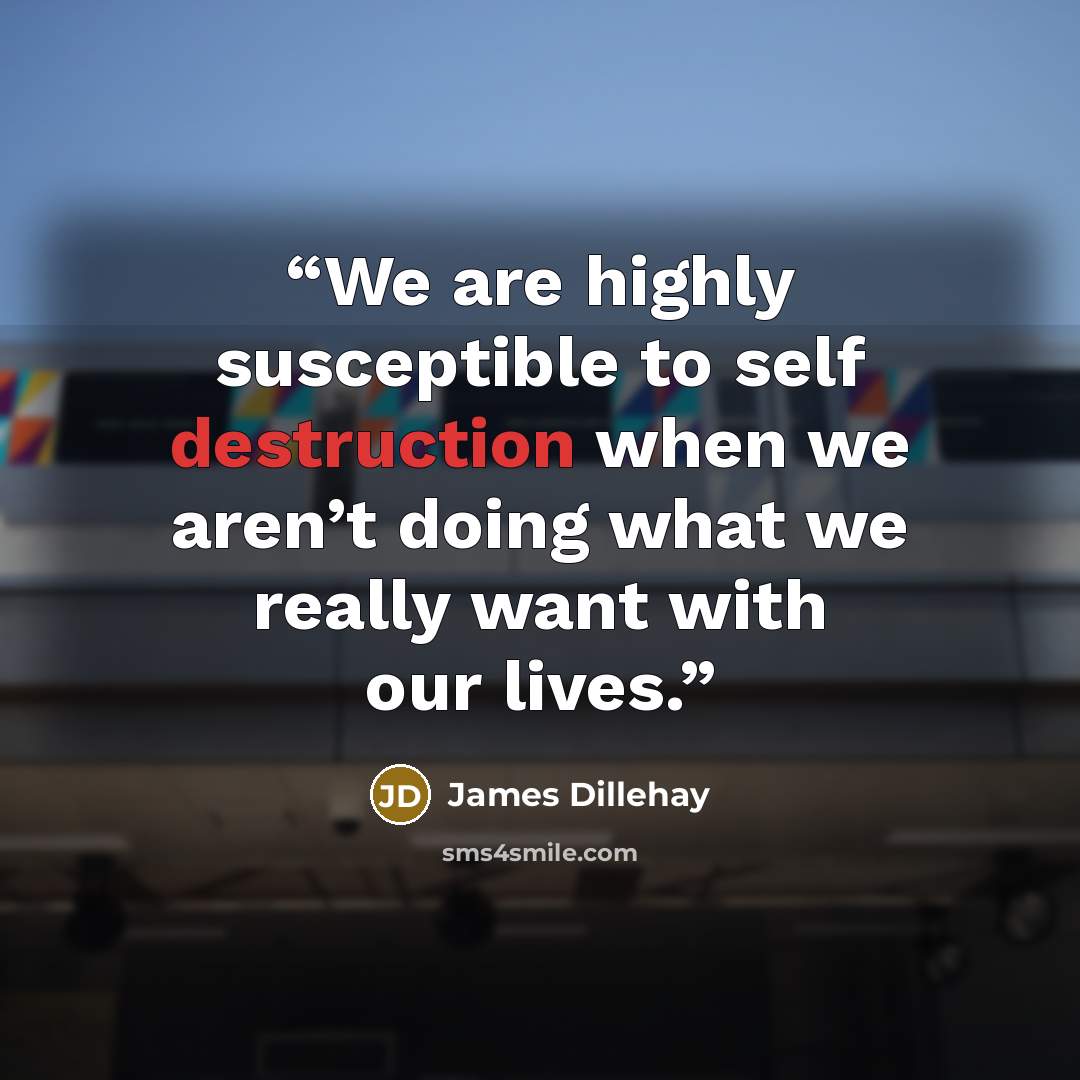 “We are highly susceptible to self destruction when we aren’t doing what we really want with our lives.” quote by James Dillehay