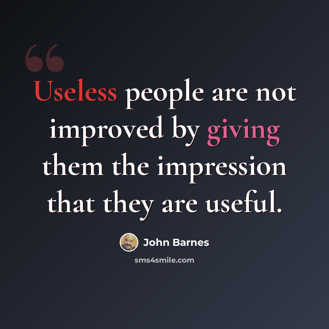 “Useless people are not improved by giving them the impression that they are useful.” quote by John Barnes