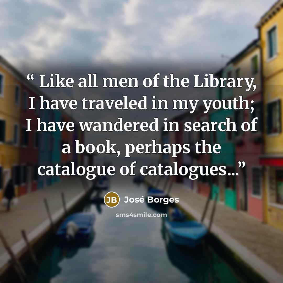 “Like all men of the Library, I have traveled in my youth; I have wandered in search of a book, perhaps the catalogue of catalogues...” quote by José Borges