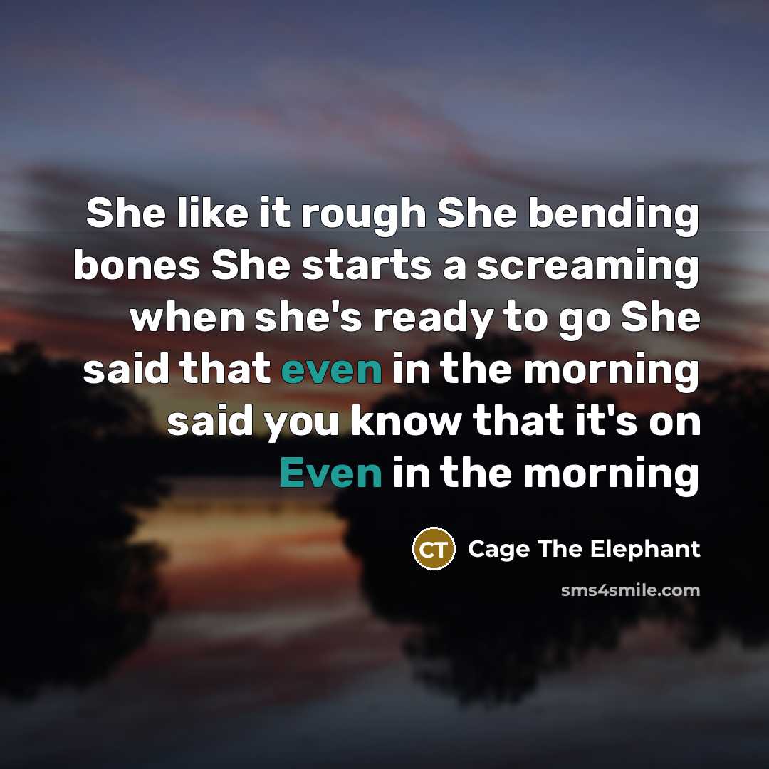 “She like it rough She bending bones She starts a screaming when she's ready to go She said that even in the morning said you know that it's on Even in the morning” quote by Cage The Elephant