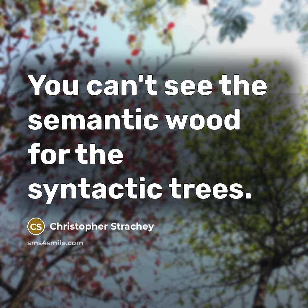 “You can't see the semantic wood for the syntactic trees.” quote by Christopher Strachey