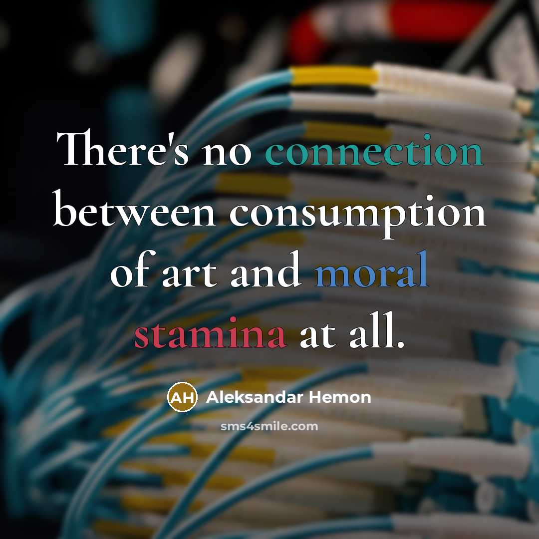 “There's no connection between consumption of art and moral stamina at all.” quote by Aleksandar Hemon