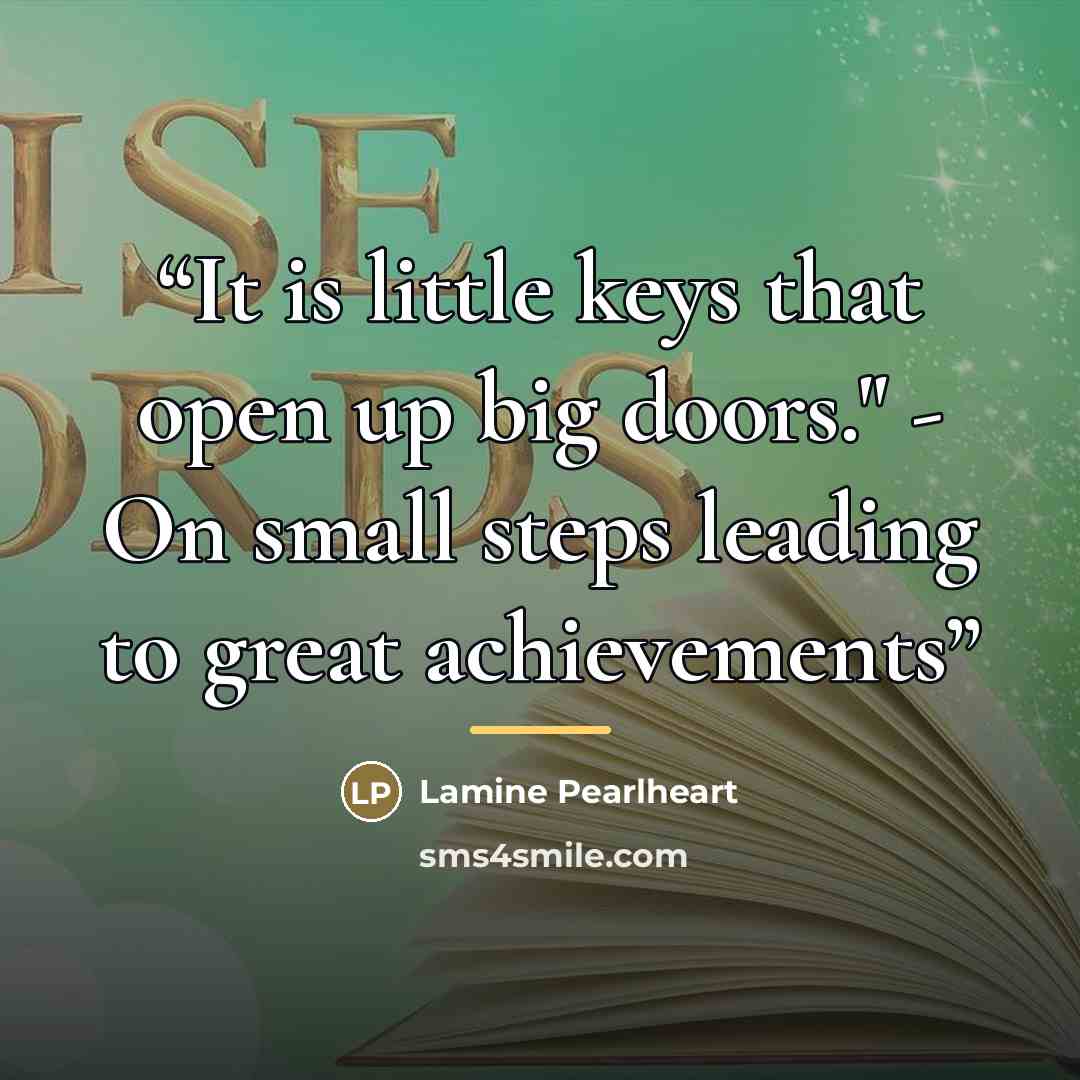 “It is little keys that open up big doors." - On small steps leading to great achievements” quote by Lamine Pearlheart