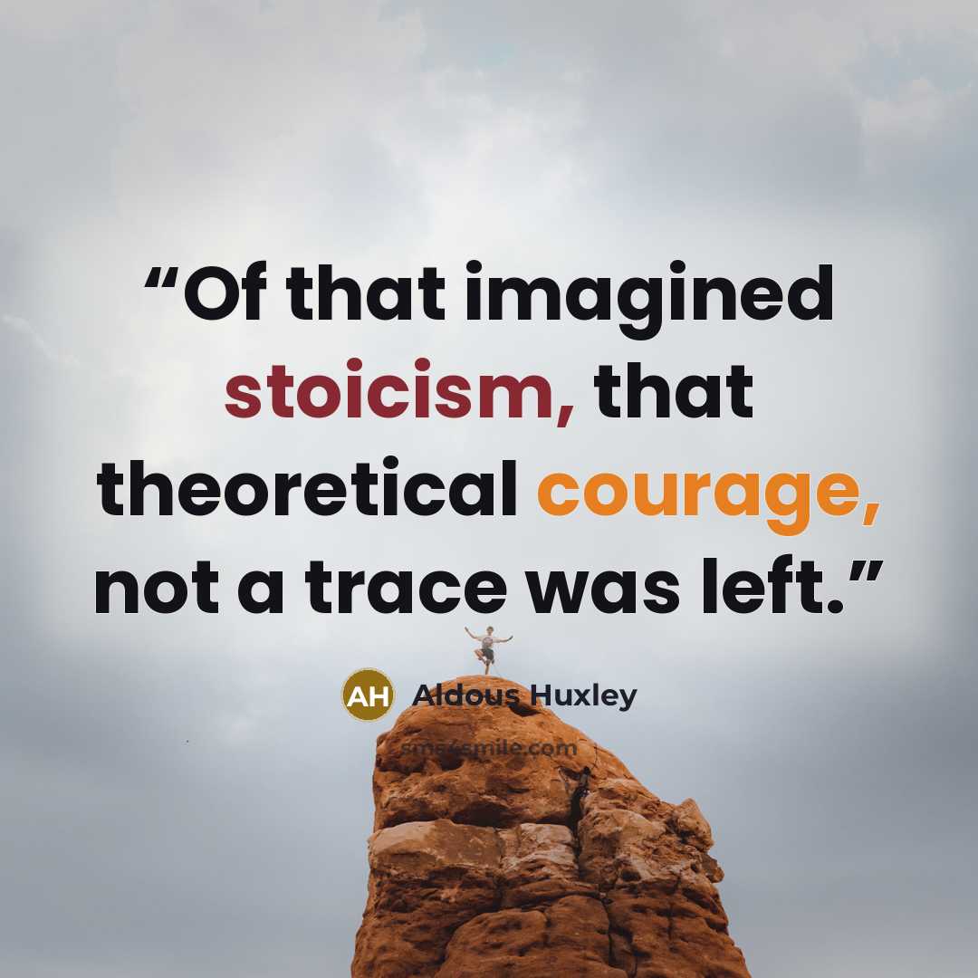 “Of that imagined stoicism, that theoretical courage, not a trace was left.” quote by Aldous Huxley