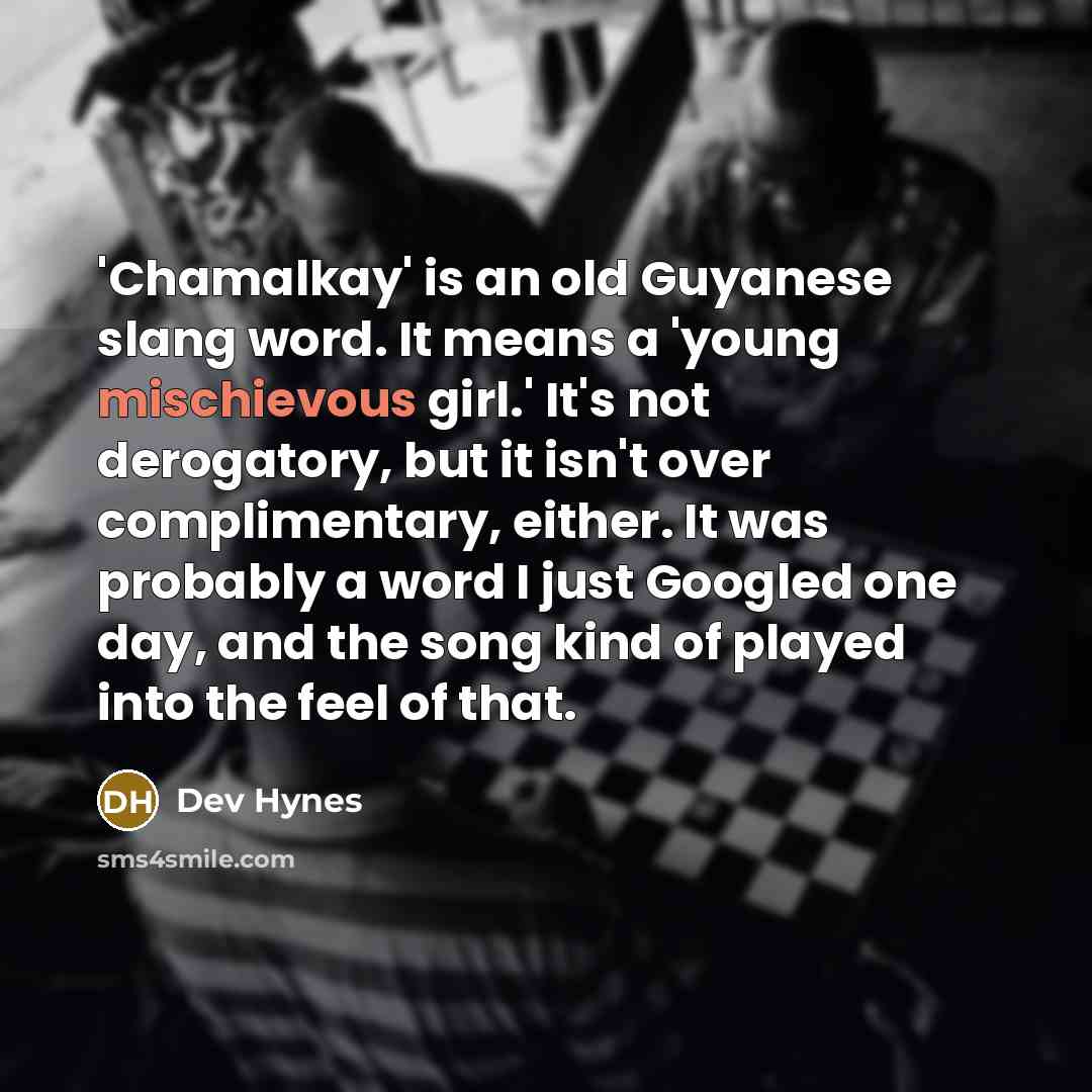 “'Chamalkay' is an old Guyanese slang word. It means a 'young mischievous girl.' It's not derogatory, but it isn't over complimentary, either. It was probably a word I just Googled one day, and the song kind of played into the feel of that.” quote by Dev Hynes