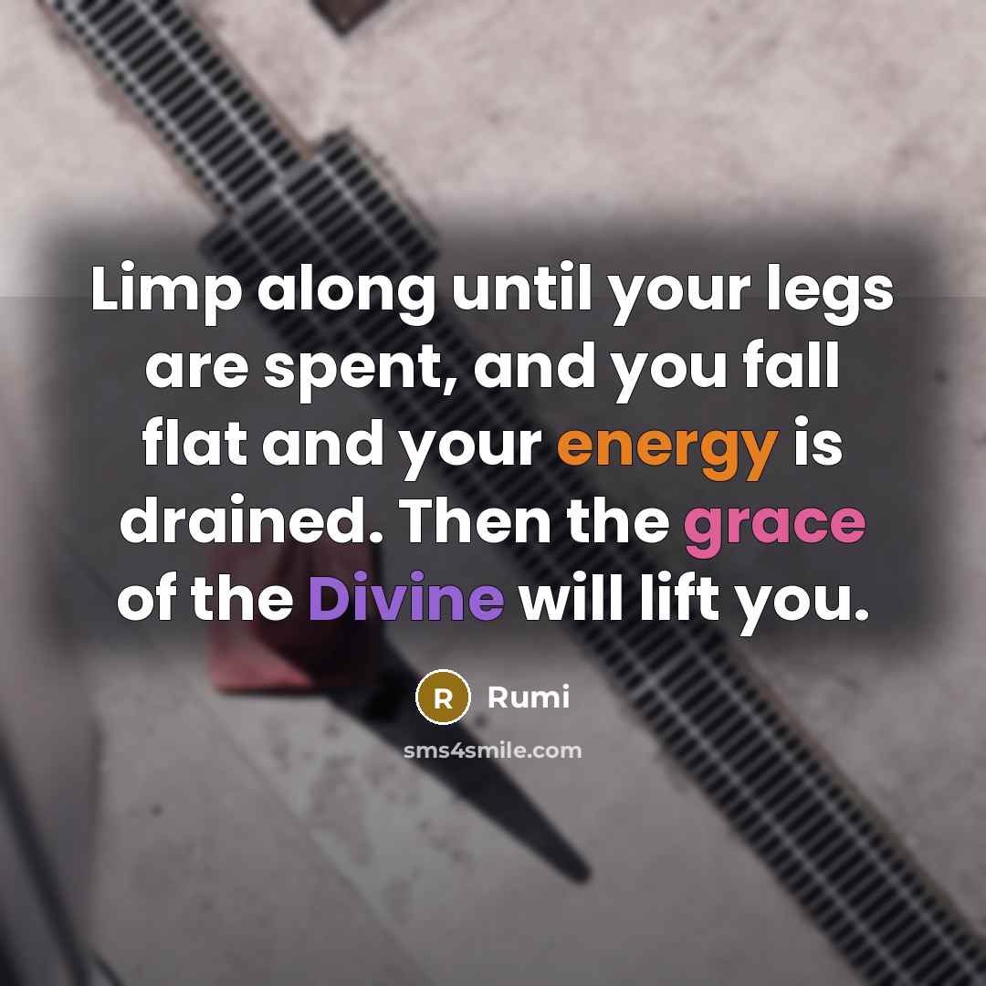 “Limp along until your legs are spent, and you fall flat and your energy is drained. Then the grace of the Divine will lift you.” quote by Rumi