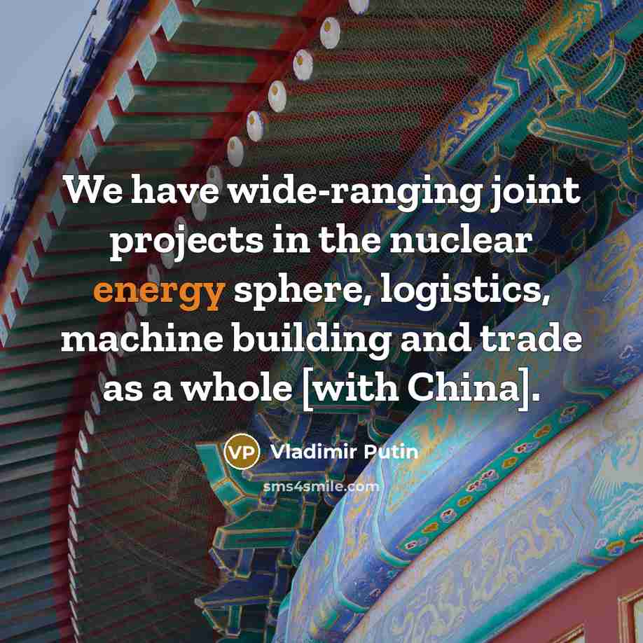 “We have wide-ranging joint projects in the nuclear energy sphere, logistics, machine building and trade as a whole [with China].” quote by Vladimir Putin
