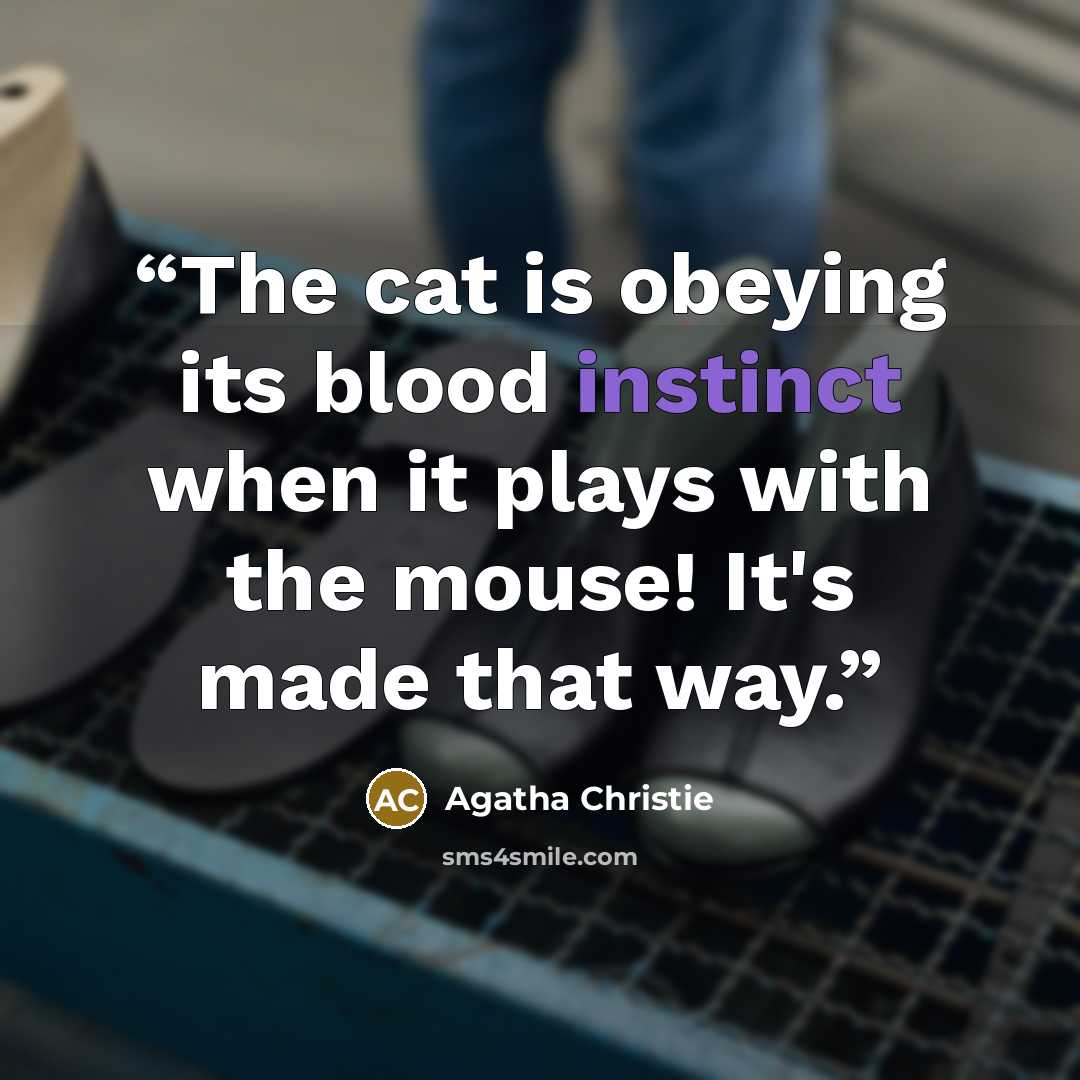 “The cat is obeying its blood instinct when it plays with the mouse! It's made that way.” quote by Agatha Christie
