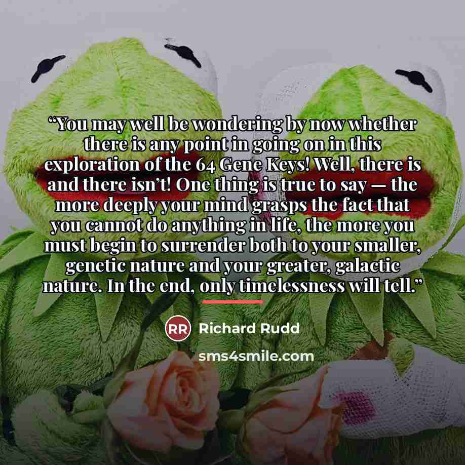 “You may well be wondering by now whether there is any point in going on in this exploration of the 64 Gene Keys! Well, there is and there isn’t! One thing is true to say — the more deeply your mind grasps the fact that you cannot do anything in life, the more you must begin to surrender both to…” quote by Richard Rudd