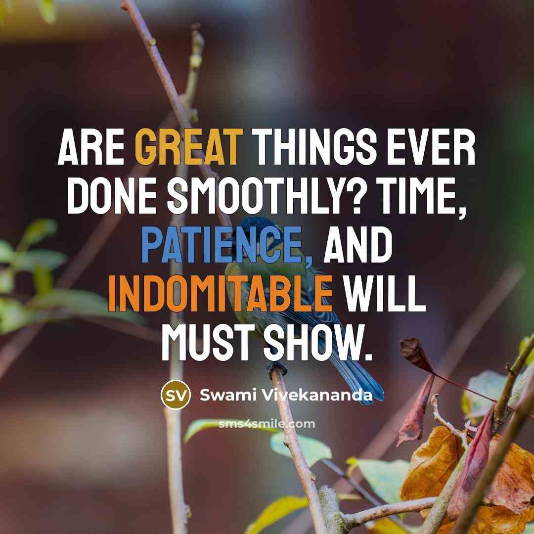 “Are great things ever done smoothly? Time, patience, and indomitable will must show.” quote by Swami Vivekananda