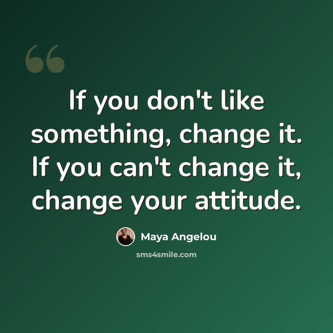 “If you don't like something, change it. If you can't change it, change your attitude.” quote by Maya Angelou