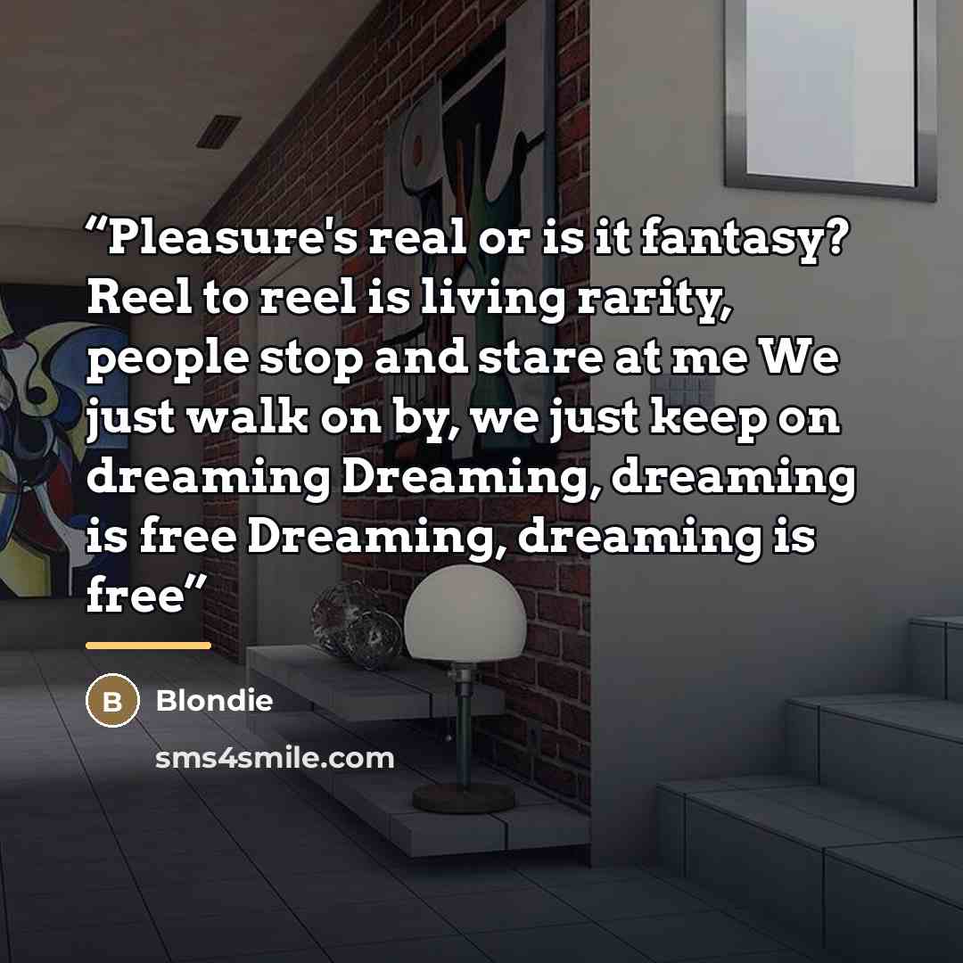 “Pleasure's real or is it fantasy? Reel to reel is living rarity, people stop and stare at me We just walk on by, we just keep on dreaming Dreaming, dreaming is free Dreaming, dreaming is free” quote by Blondie