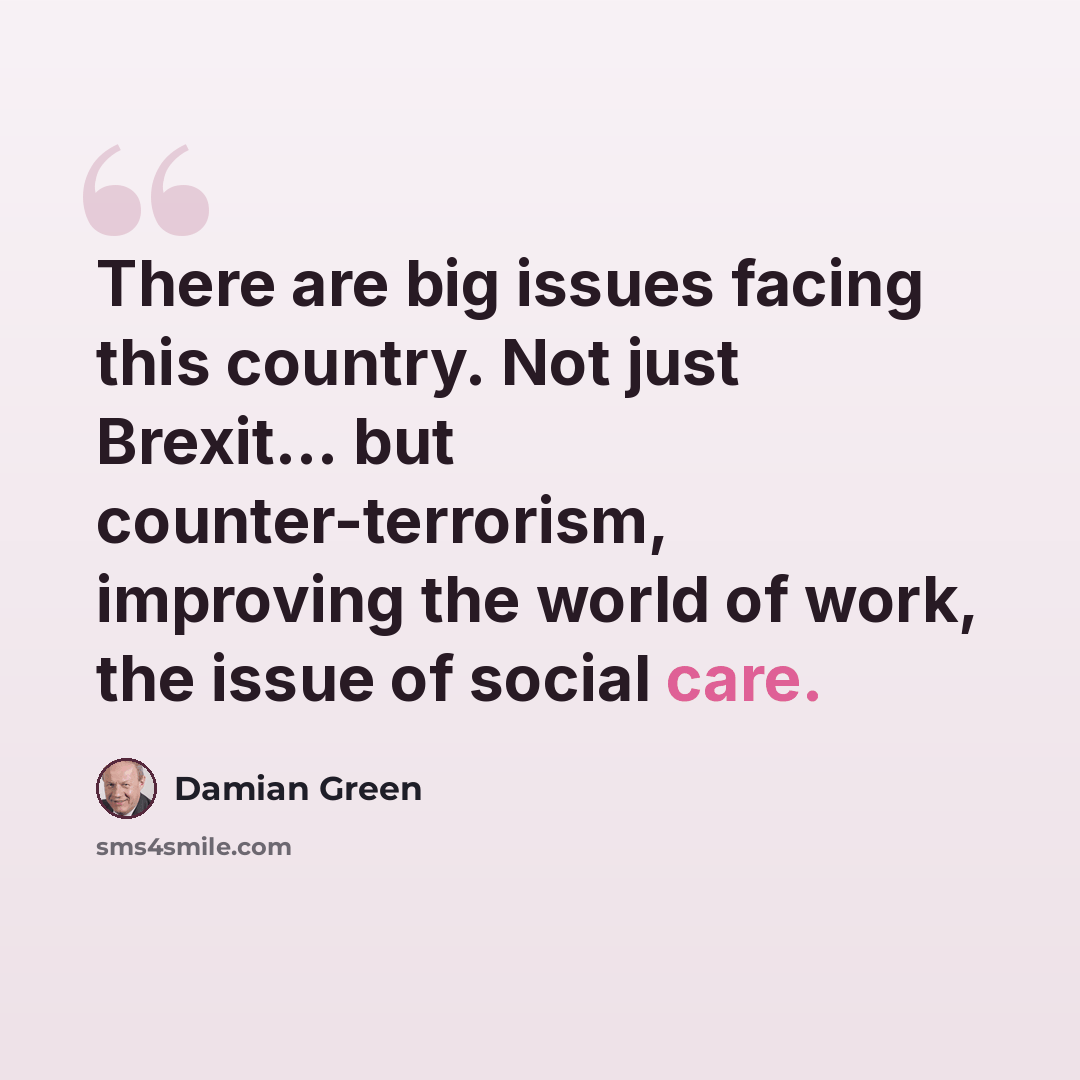 “There are big issues facing this country. Not just Brexit... but counter-terrorism, improving the world of work, the issue of social care.” quote by Damian Green