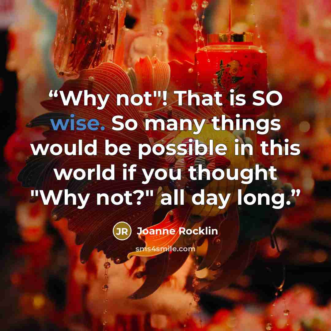 “Why not"! That is SO wise. So many things would be possible in this world if you thought "Why not?" all day long.” quote by Joanne Rocklin