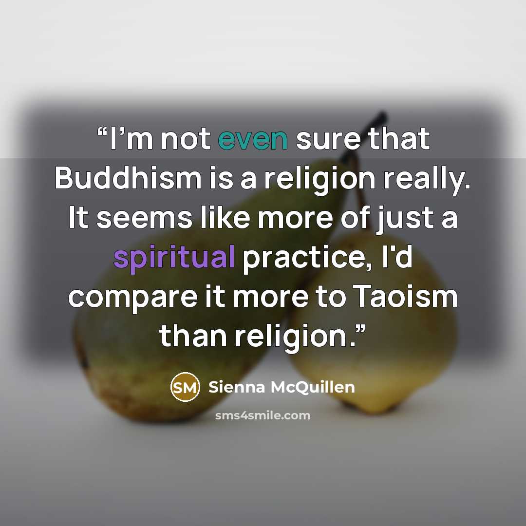 “I'm not even sure that Buddhism is a religion really. It seems like more of just a spiritual practice, I'd compare it more to Taoism than religion.” quote by Sienna McQuillen