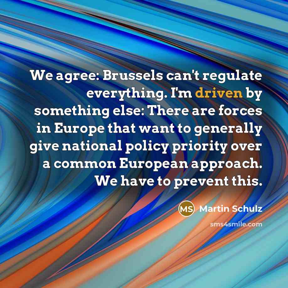 “We agree: Brussels can't regulate everything. I'm driven by something else: There are forces in Europe that want to generally give national policy priority over a common European approach. We have to prevent this.” quote by Martin Schulz