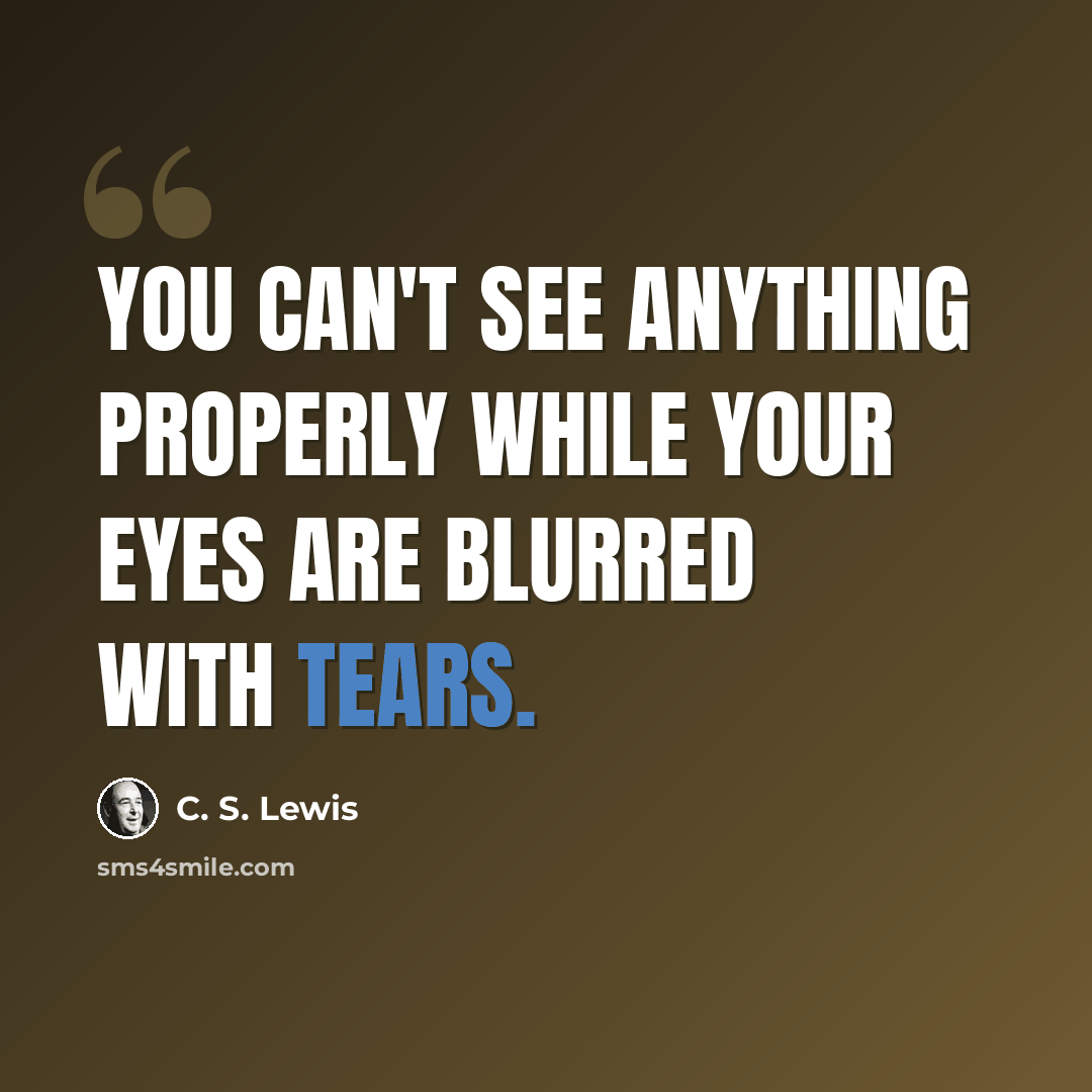 “You can't see anything properly while your eyes are blurred with tears.” quote by C. S. Lewis