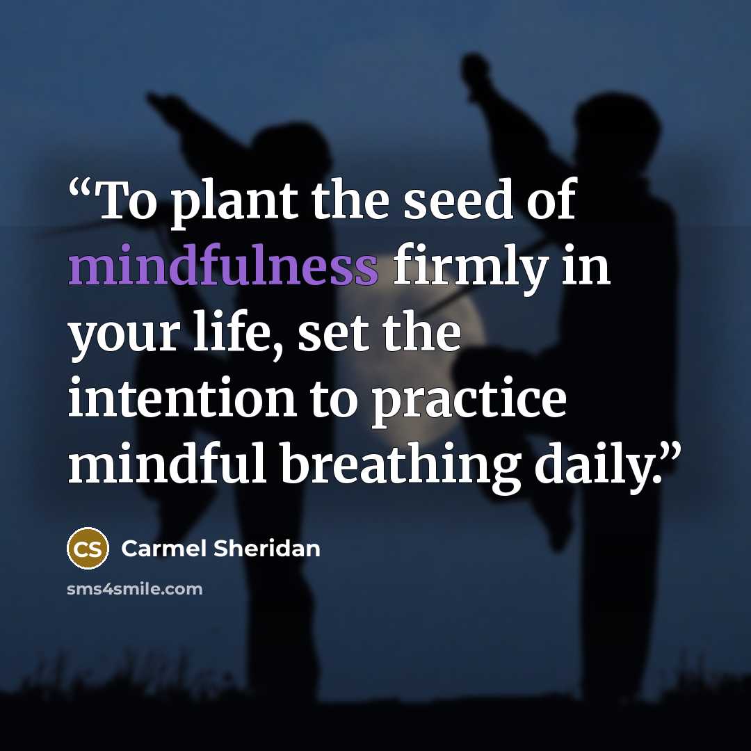“To plant the seed of mindfulness firmly in your life, set the intention to practice mindful breathing daily.” quote by Carmel Sheridan