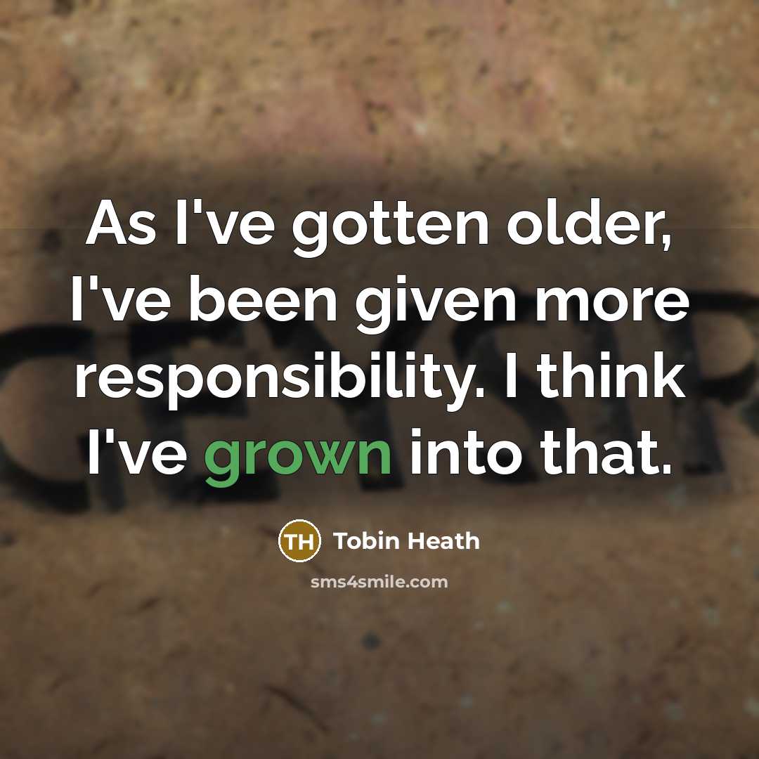 “As I've gotten older, I've been given more responsibility. I think I've grown into that.” quote by Tobin Heath