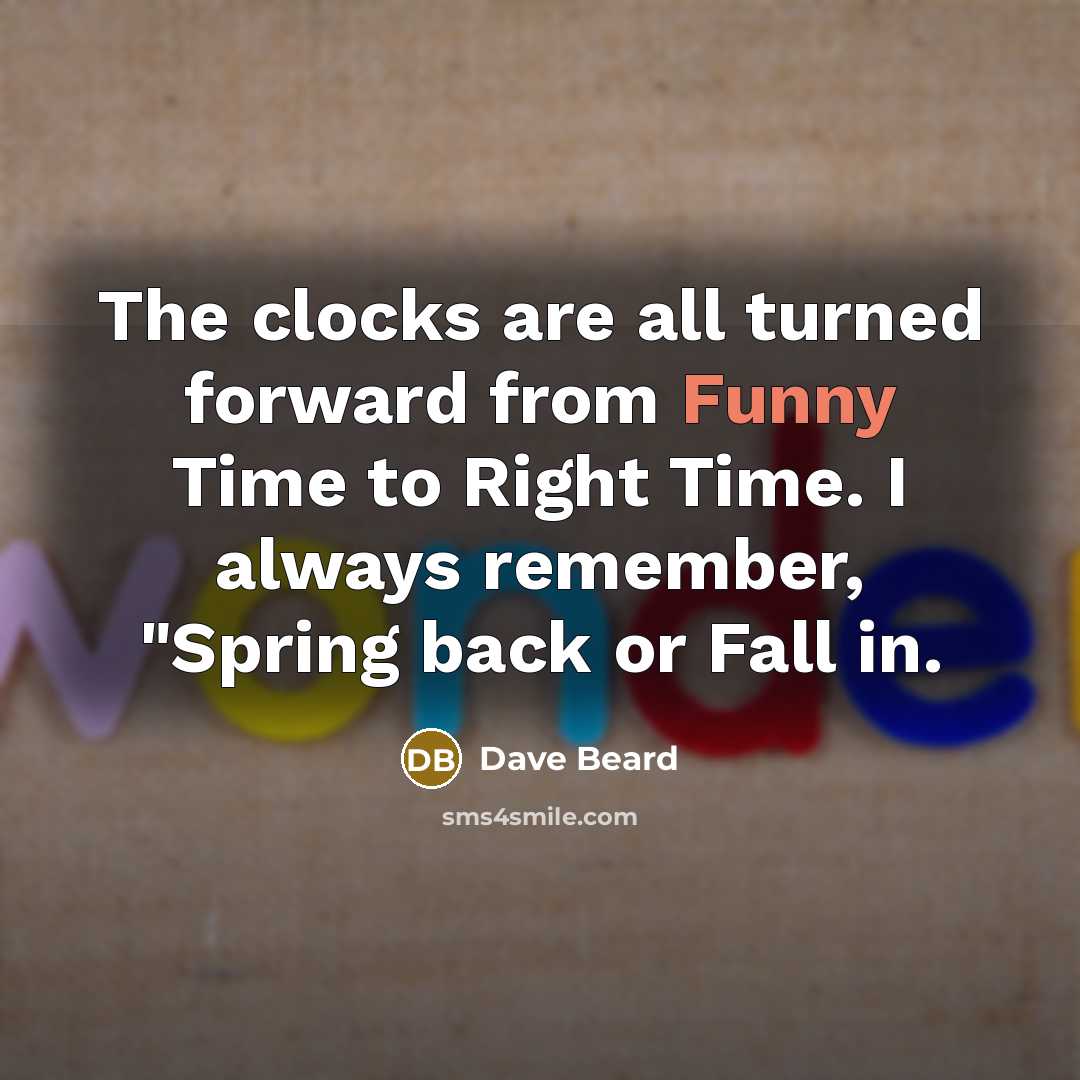 “The clocks are all turned forward from Funny Time to Right Time. I always remember, "Spring back or Fall in.” quote by Dave Beard