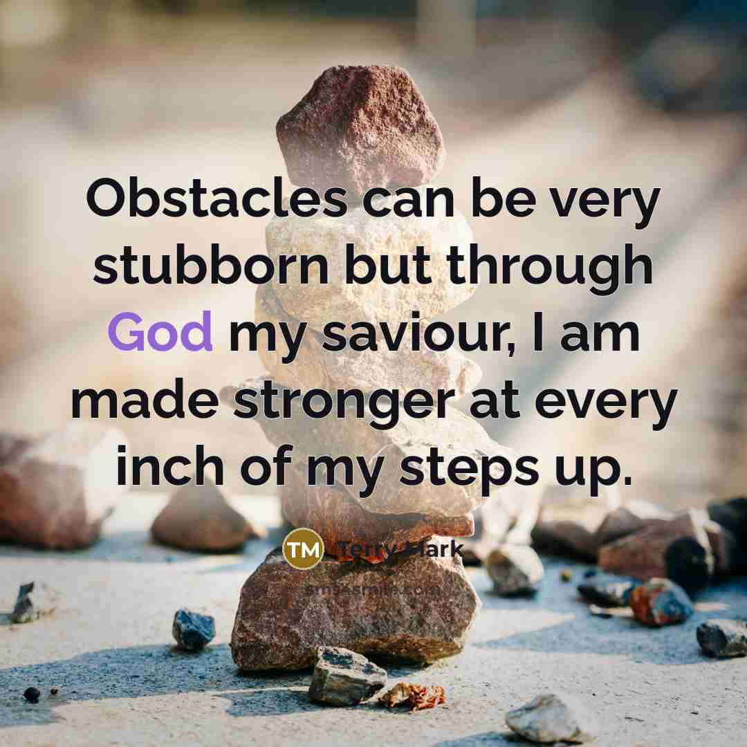 “Obstacles can be very stubborn but through God my saviour, I am made stronger at every inch of my steps up.” quote by Terry Mark