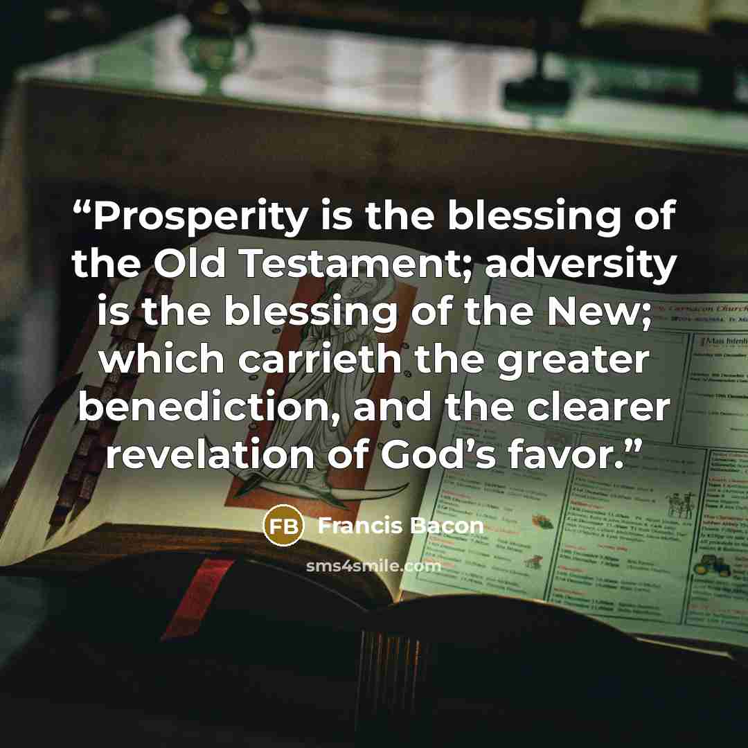 “Prosperity is the blessing of the Old Testament; adversity is the blessing of the New; which carrieth the greater benediction, and the clearer revelation of God’s favor.” quote by Francis Bacon