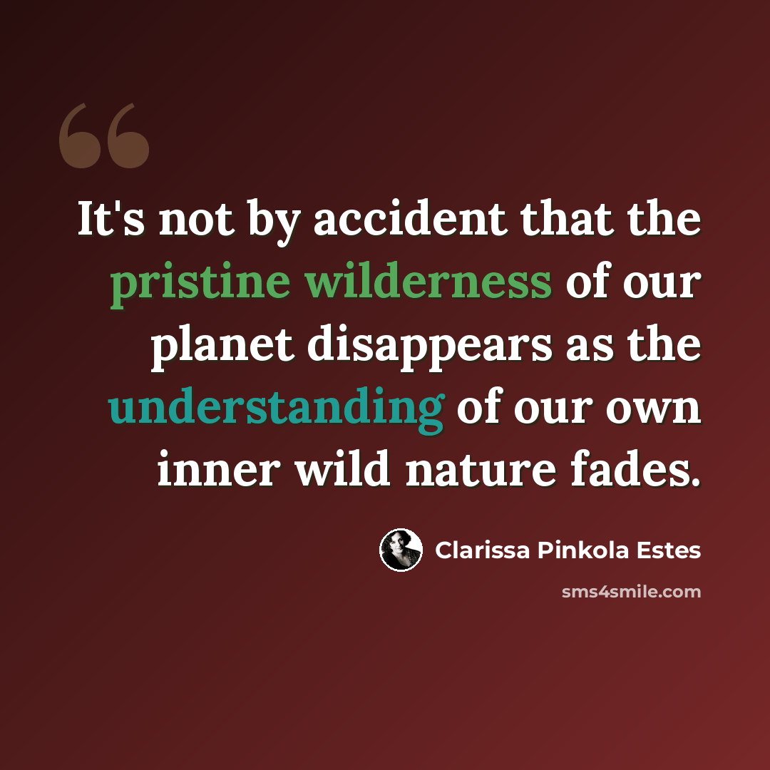 “It's not by accident that the pristine wilderness of our planet disappears as the understanding of our own inner wild nature fades.” quote by Clarissa Pinkola Estes