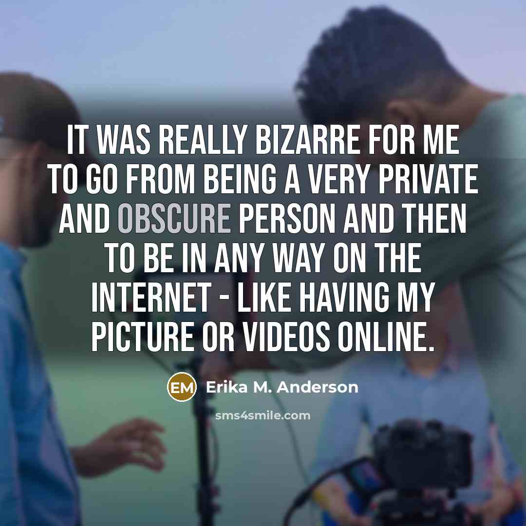 “It was really bizarre for me to go from being a very private and obscure person and then to be in any way on the internet - like having my picture or videos online.” quote by Erika M. Anderson