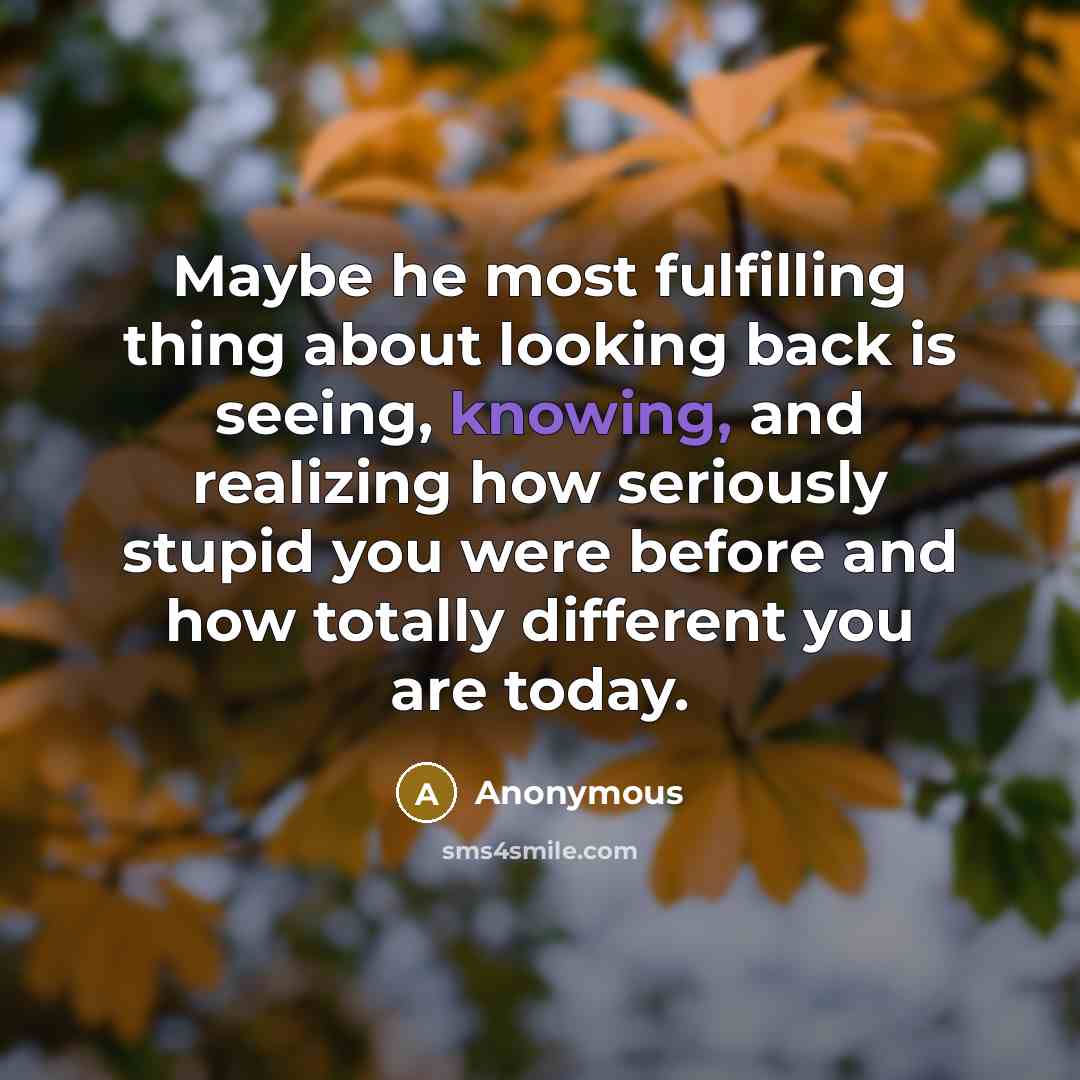 “Maybe he most fulfilling thing about looking back is seeing, knowing, and realizing how seriously stupid you were before and how totally different you are today.” quote by Anonymous