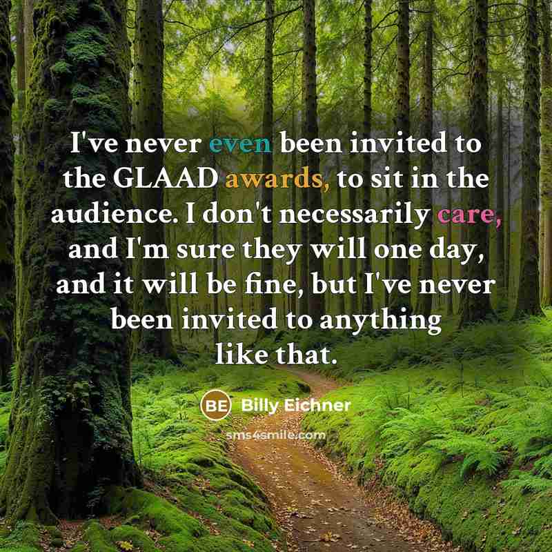 “I've never even been invited to the GLAAD awards, to sit in the audience. I don't necessarily care, and I'm sure they will one day, and it will be fine, but I've never been invited to anything like that.” quote by Billy Eichner