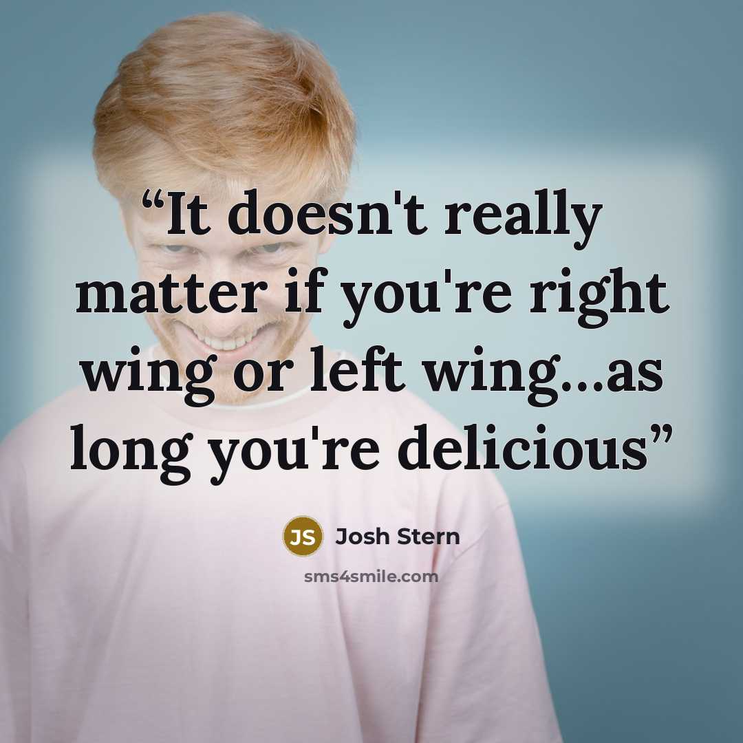 “It doesn't really matter if you're right wing or left wing…as long you're delicious” quote by Josh Stern