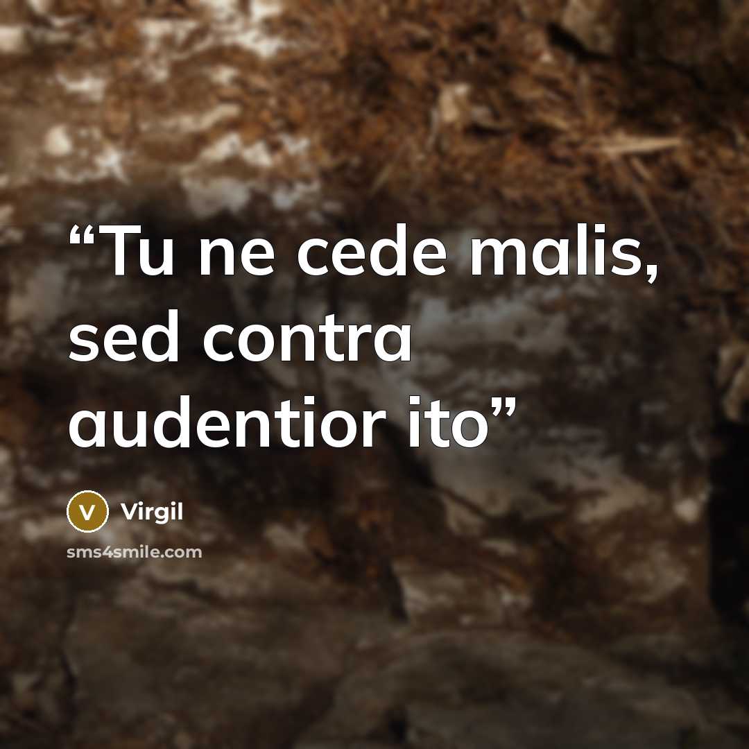 “Tu ne cede malis, sed contra audentior ito” quote by Virgil