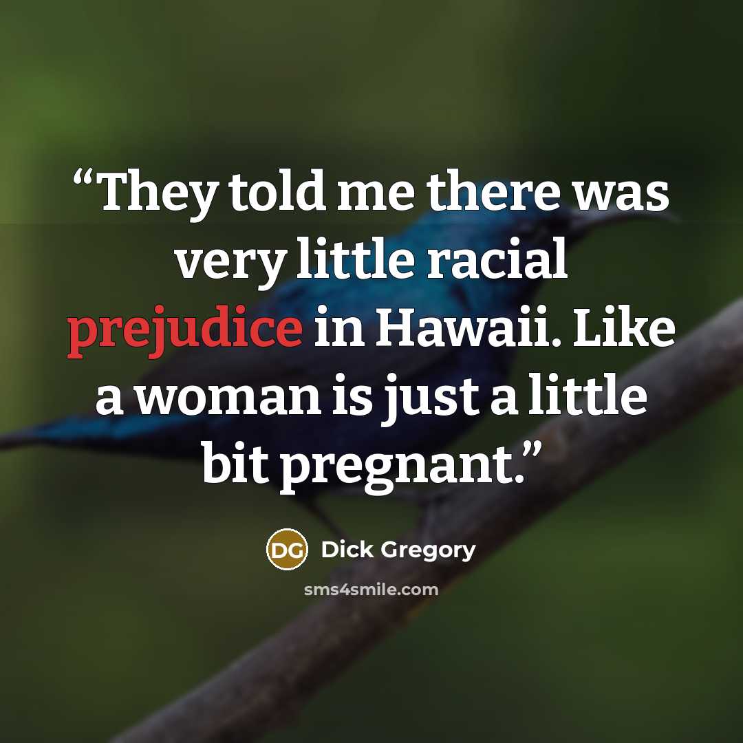 “They told me there was very little racial prejudice in Hawaii. Like a woman is just a little bit pregnant.” quote by Dick Gregory