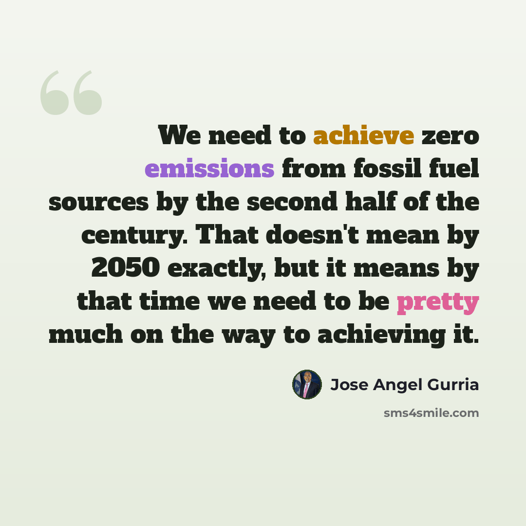 “We need to achieve zero emissions from fossil fuel sources by the second half of the century. That doesn't mean by 2050 exactly, but it means by that time we need to be pretty much on the way to achieving it.” quote by Jose Angel Gurria