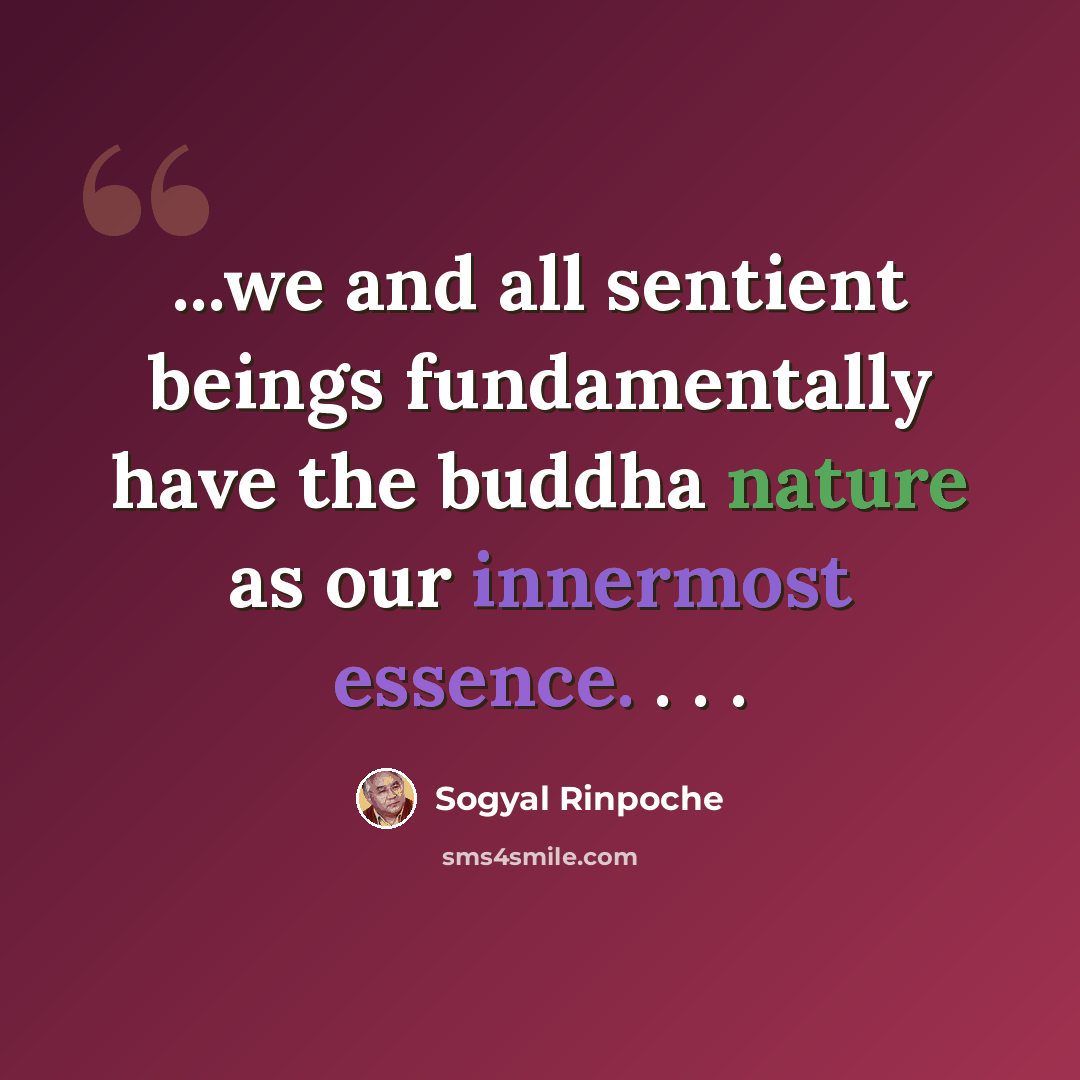 “...we and all sentient beings fundamentally have the buddha nature as our innermost essence. . . .” quote by Sogyal Rinpoche