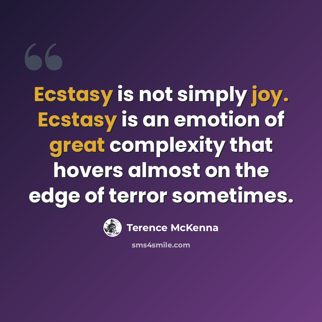 “Ecstasy is not simply joy. Ecstasy is an emotion of great complexity that hovers almost on the edge of terror sometimes.” quote by Terence McKenna