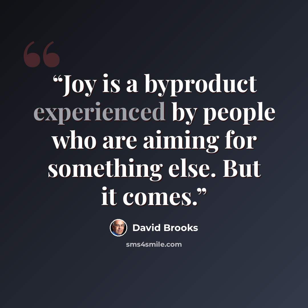“Joy is a byproduct experienced by people who are aiming for something else. But it comes.” quote by David Brooks
