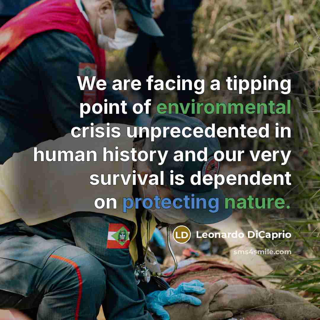 “We are facing a tipping point of environmental crisis unprecedented in human history and our very survival is dependent on protecting nature.” quote by Leonardo DiCaprio