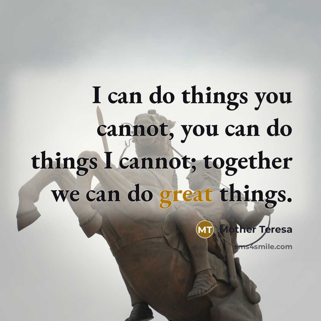 “I can do things you cannot, you can do things I cannot; together we can do great things.” quote by Mother Teresa