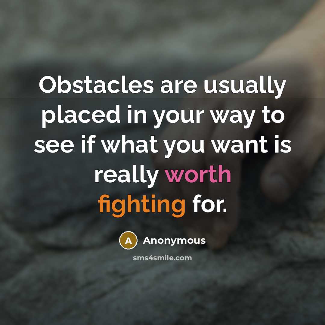 “Obstacles are usually placed in your way to see if what you want is really worth fighting for.” quote by Anonymous