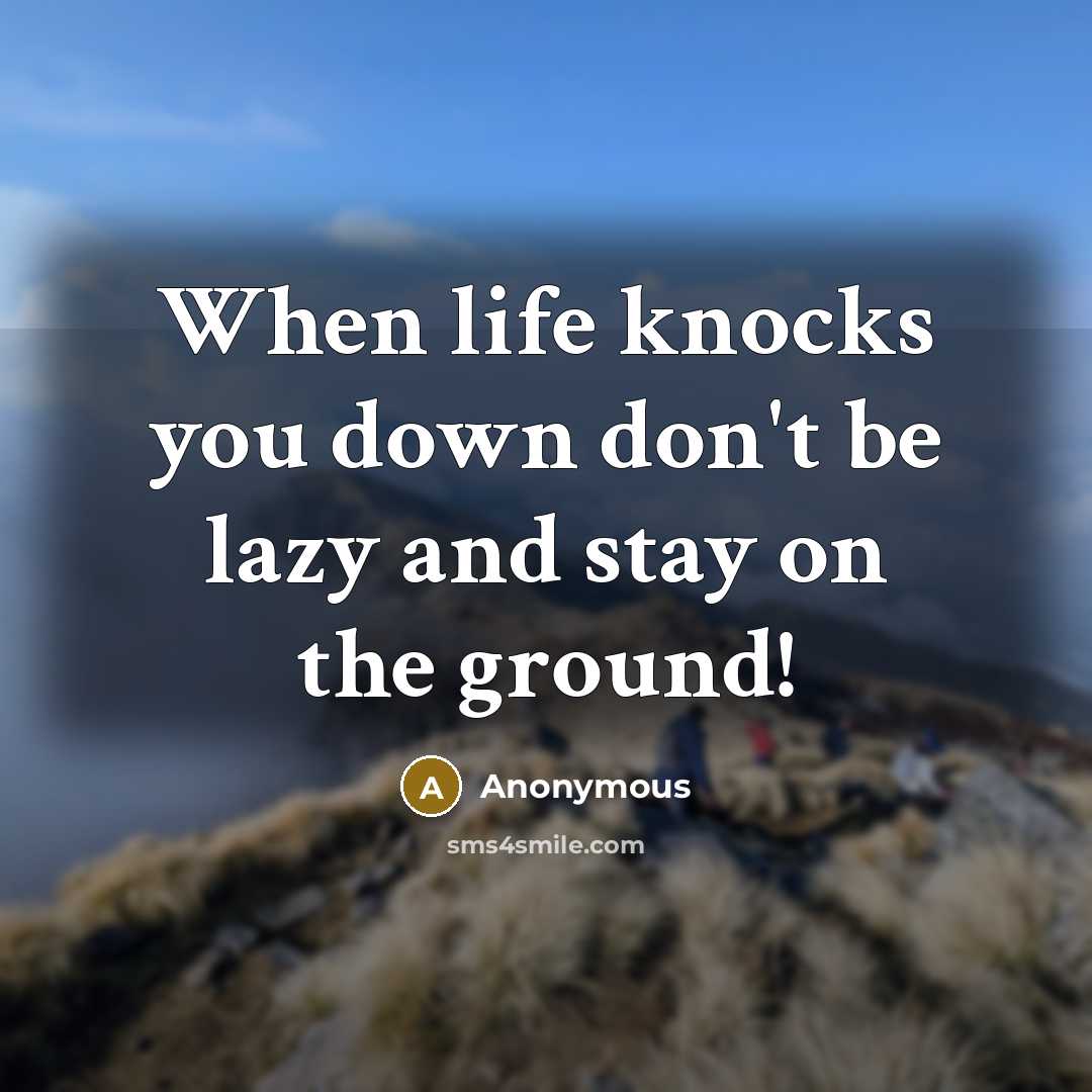 “When life knocks you down don't be lazy and stay on the ground!” quote by Anonymous