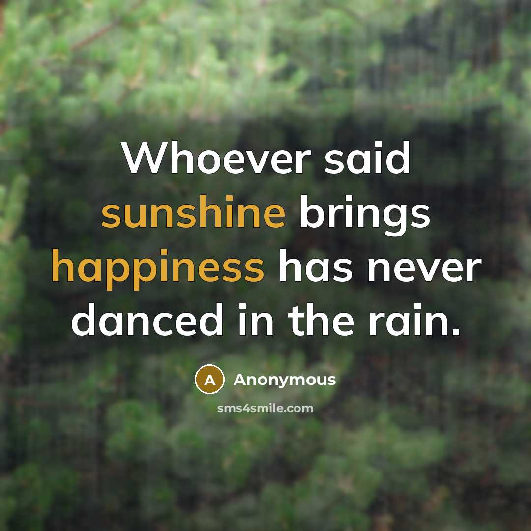 “Whoever said sunshine brings happiness has never danced in the rain.” quote by Anonymous