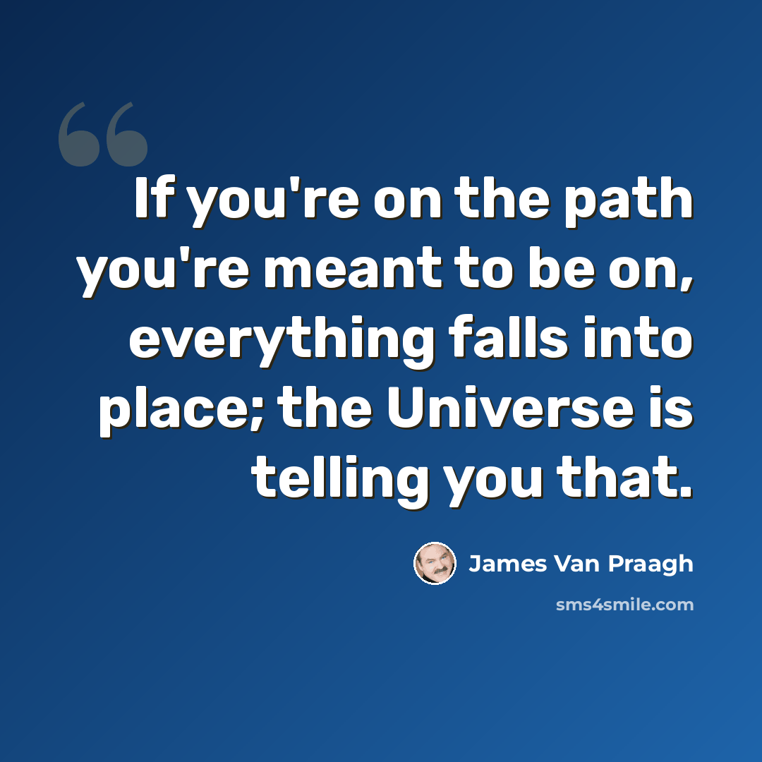 “If you're on the path you're meant to be on, everything falls into place; the Universe is telling you that.” quote by James Van Praagh