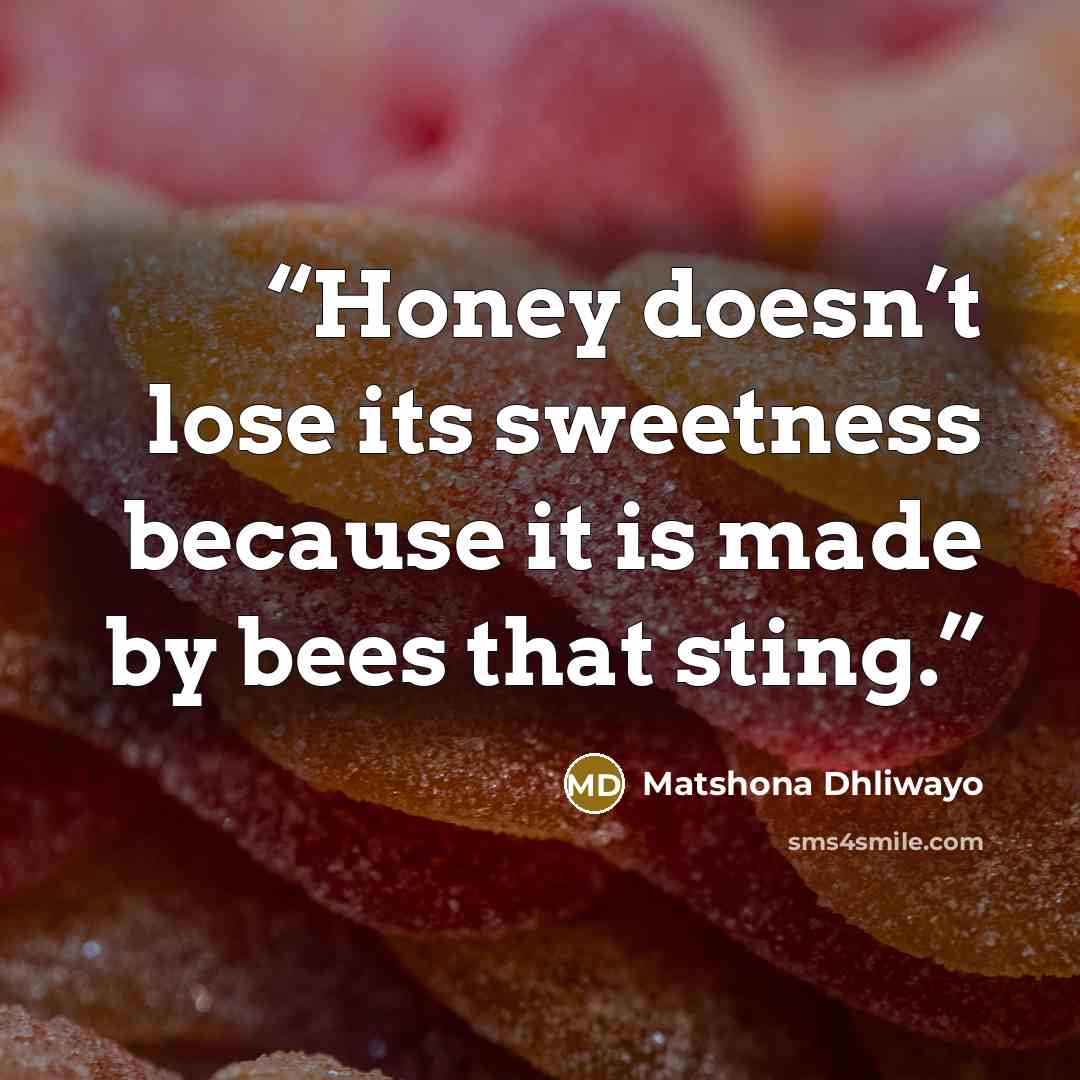 “Honey doesn’t lose its sweetness because it is made by bees that sting.” quote by Matshona Dhliwayo