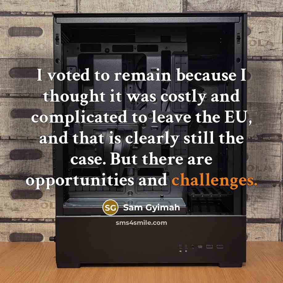 “I voted to remain because I thought it was costly and complicated to leave the EU, and that is clearly still the case. But there are opportunities and challenges.” quote by Sam Gyimah