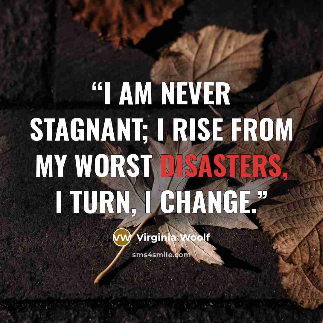“I am never stagnant; I rise from my worst disasters, I turn, I change.” quote by Virginia Woolf